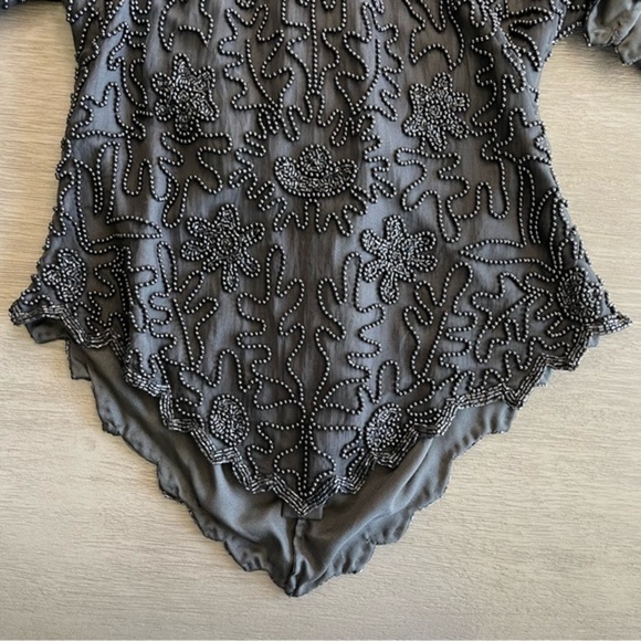 Vintage Black Fully Beaded Silk Basque Waistline Bodice Blouse - Picture 6 of 11